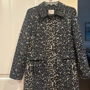 LOFT Women's Black and  Gray Animal Print Pea Coat